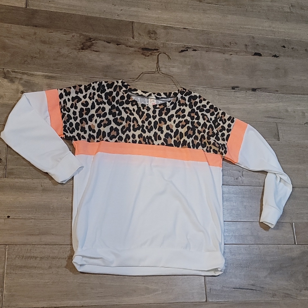 Leopard Neon Orange and white sweater